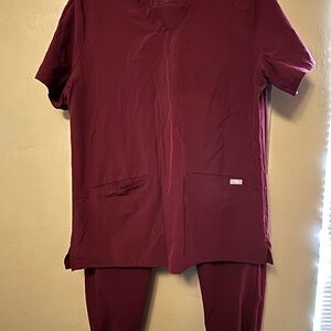 Figs Maroon V-Neck Top and jogger pants